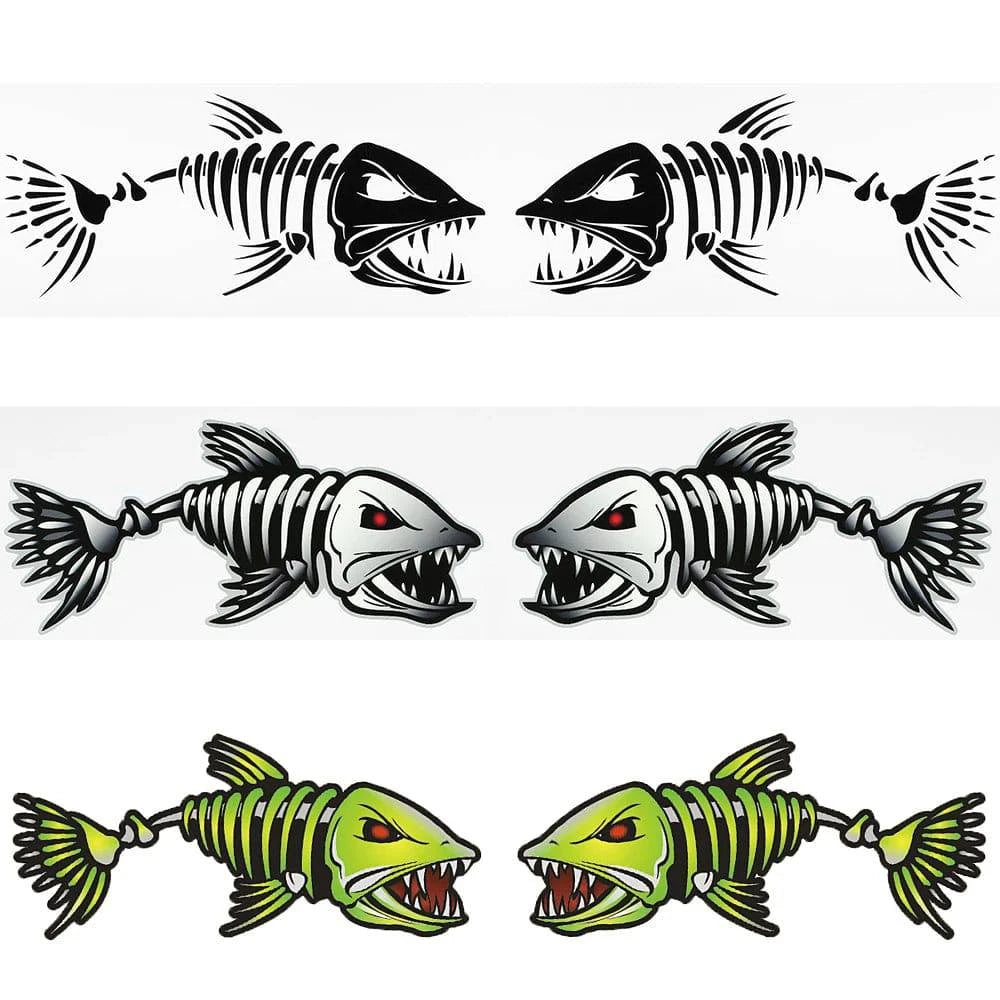 2 Pieces Fish Teeth Mouth Stickers Skeleton Fish Stickers Graphics Accessories for Kayak Fishing Boat Canoe Dinghy Window Car-WAYBIKER