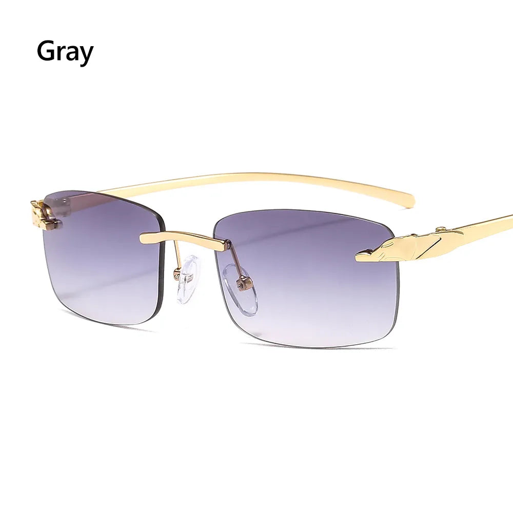 Unique Cheetah Metal Sun Glasses Rimless Rectangle Sunglasses Small Frame Clear Lens Sunglasses Candy Colors Eyewear-WAYBIKER
