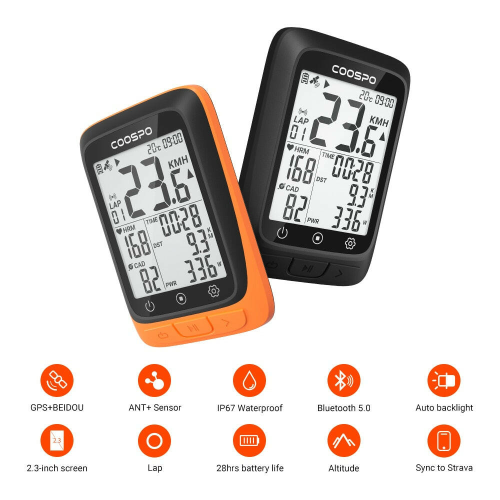 Bicycle Computer CooSpo BC107 IP67 2.3 INCH Ble5.0 Sync To Stra Ant+ Sensors Wireless Light Bicycle MTB Speedometer