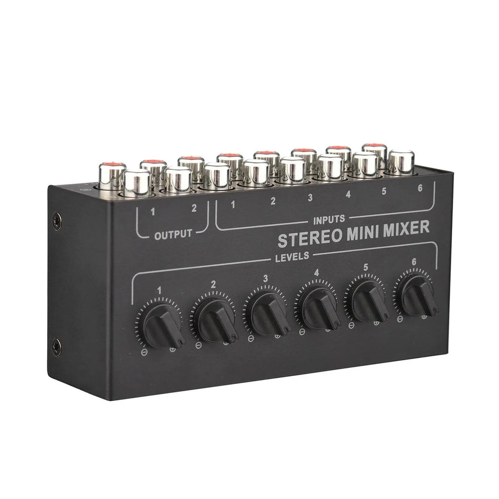 Mini Stereo 6 Channel Passive Mixer RCA Portable Audio Mixer 6 In 2 Out Stereo Distributor Volume Control No Battery Required-WAYBIKER