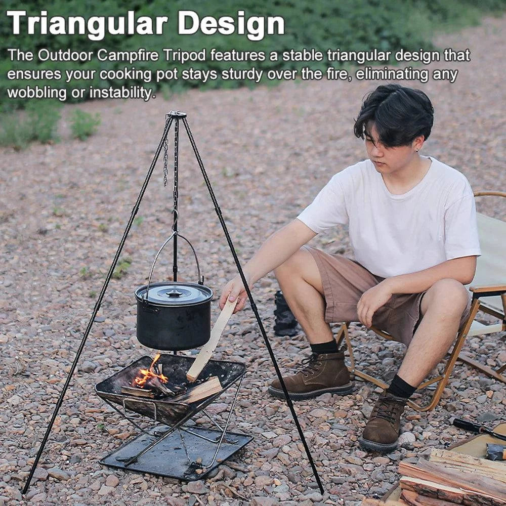Detachable Outdoor Campfire Tripod Bonfire Rack Portable Aluminum Alloy Hung Pot Stand Folding Bracket for Camping Picnic BBQ-WAYBIKER