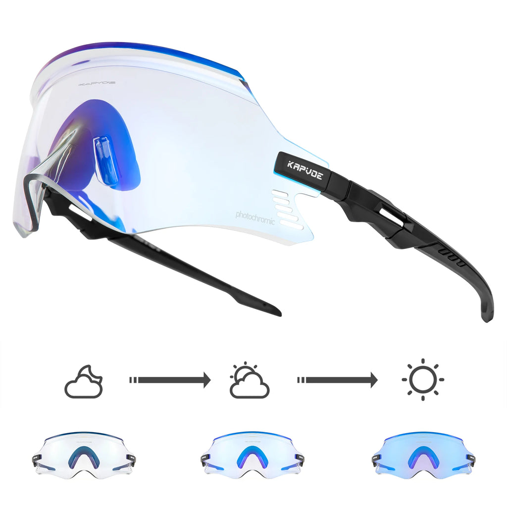 Kapvoe Photochromic Cycling Sunglasses UV400 Cycling Glasses Outdoor Bike Eyewear Sports Bicycle Glasses MTB Goggles Eyepieces