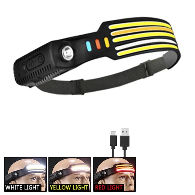 Multimode LED COB Sensor Headlight Built-In Battery USB Rechargeable Waterproof Headlamp Outdoor Camping Fishing Lantern-WAYBIKER