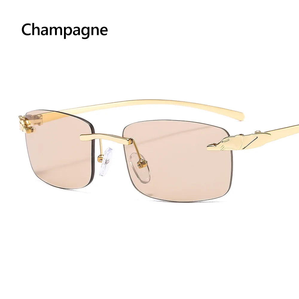 Unique Cheetah Metal Sun Glasses Rimless Rectangle Sunglasses Small Frame Clear Lens Sunglasses Candy Colors Eyewear-WAYBIKER