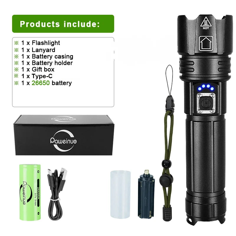 Light 1500m High Power Led Flashlights  Rechargeable Flashlight With Usb Charging Ultra Powerful Torch Work Tactical Light-WAYBIKER