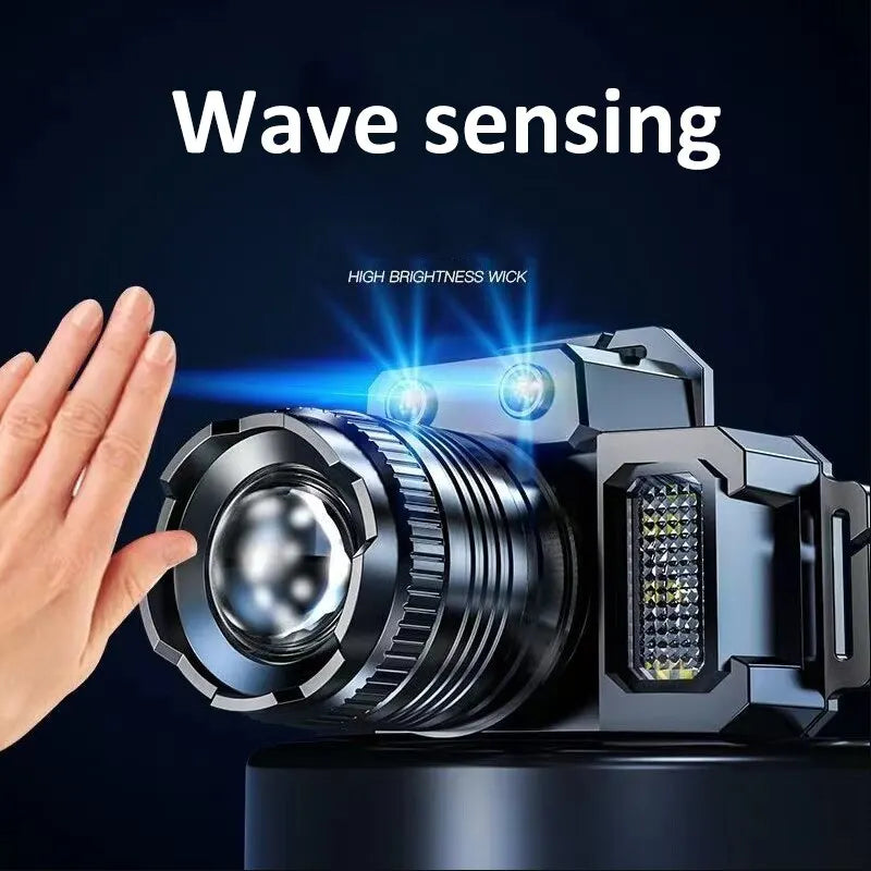 High Power LED Sensor Headlamp Zoomable Headlight Rechargeable Fishing