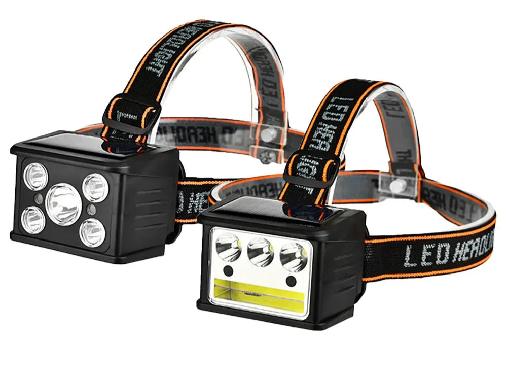 New Portable Solar LED COB Headlamp Five Mode Lighting USB Rechargeable Head Lantern Outdoor Waterproof Camping Headlight-WAYBIKER