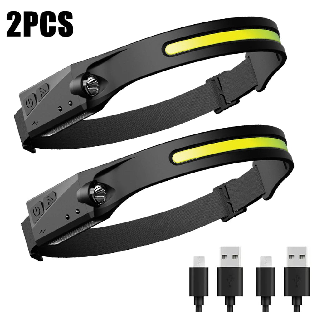 COB LED Headlamp Sensor HeadlightStrong light Flashlight USB Rechargeable Head Lamp Torch 5 Lighting Modes Work Light-WAYBIKER
