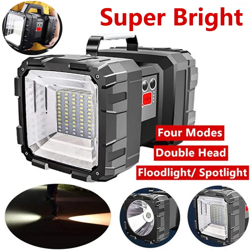 Super Bright XHP100 LED USB Rechargeable Double Head Searchlight Handheld Flashlight Work Spotlight Floodling Light