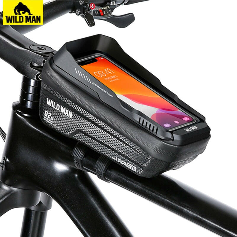 WILD MAN Bicycle Bag Front Waterproof Bike Bag Touch Screen Phone Cases 6.8" Hard Shell Cycling Bag Mtb Accessories-WAYBIKER