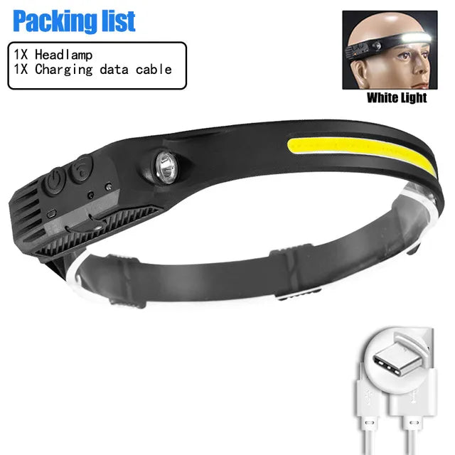 LED Sensor Headlamp 5 Lighting Modes Built-in Battery USB Rechargeable Headlight Led Head Torch Camping Fishing Searchlight Lamp-WAYBIKER