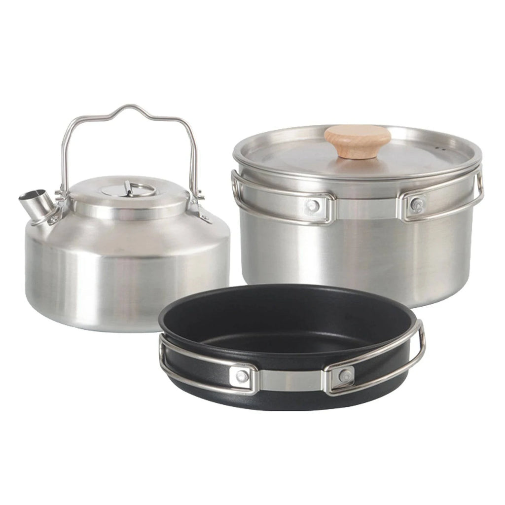 Camping Cookware Set Foldable Camping Pots Frying Pans and 900ml Kettle Stainless Steel Cookware for Hiking Picnic-WAYBIKER