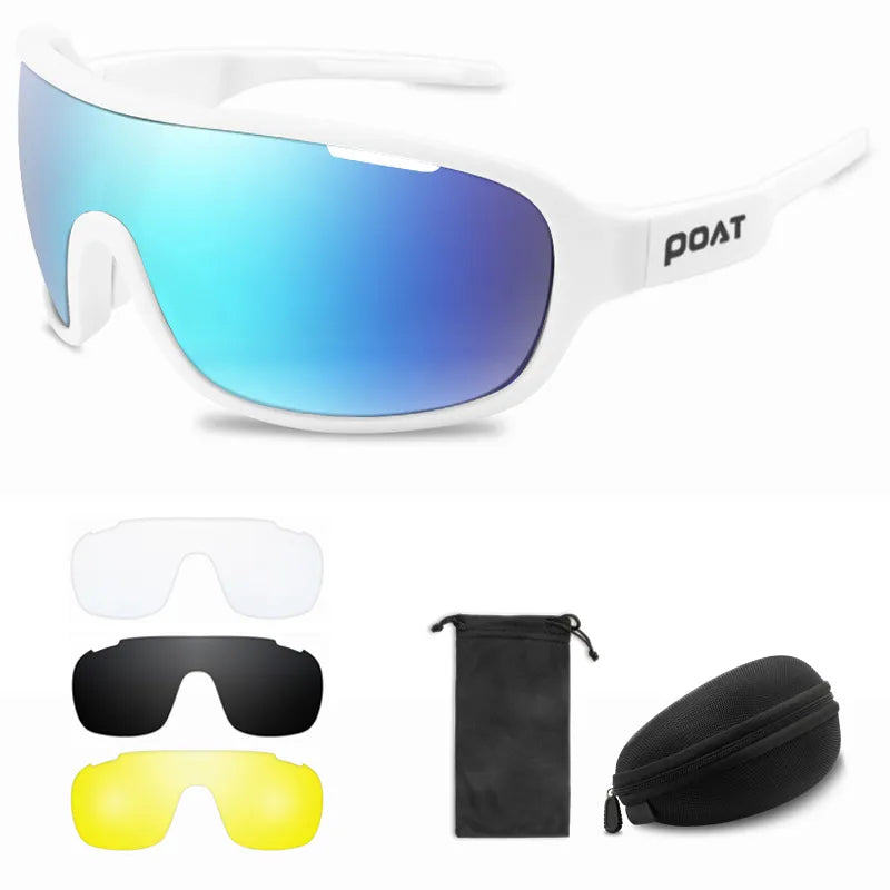POAT 4 Lens Cycling Glasses UV400 Outdoor Sports Eyewear Fashion Bike Bicycle Sunglasses Mtb Goggles with Case-WAYBIKER