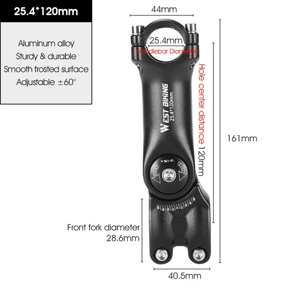 WEST BIKING Adjustable Bicycle Handlebar Stem 60 Degree Aluminum Alloy Bike Handlebar Riser Road Bike Front Fork Stem Adapter-WAYBIKER