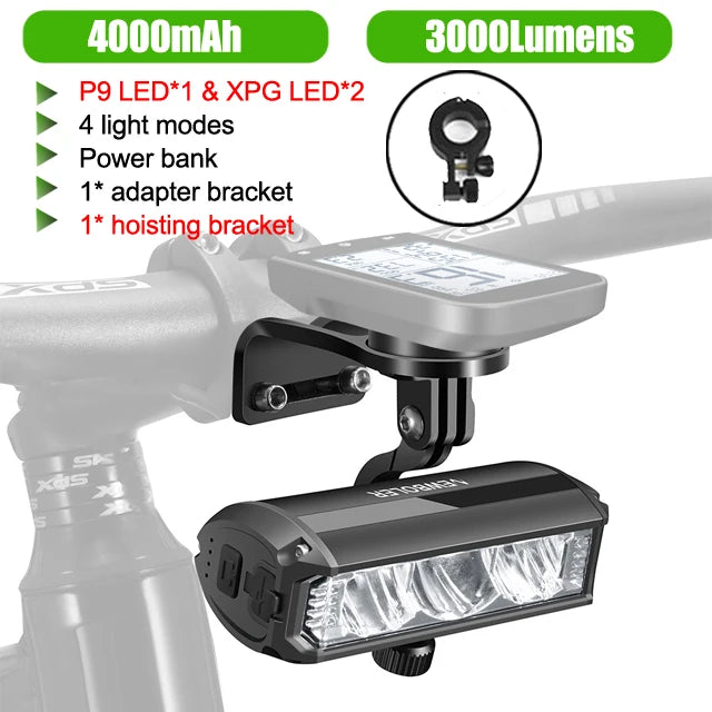 NEWBOLER Bicycle Light Front 4000mAh Bike Light 3000Lumen Waterproof Flashlight USB Charging MTB Road Cycling Lamp Accessories