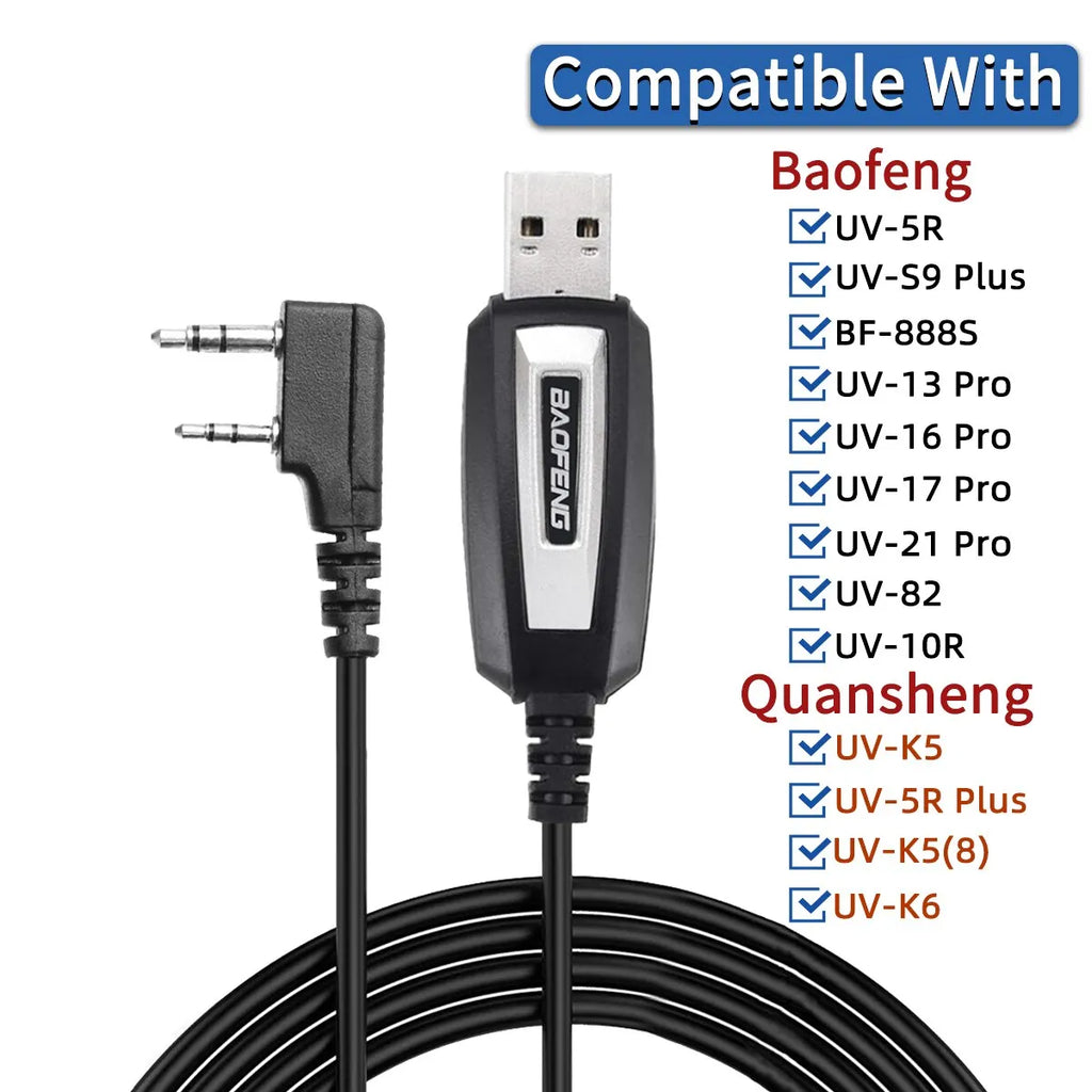 USB Programming Cable With CD for Baofeng UV-5R 82 888S UV-S9PLUS UV-13 16 17 21 Pro Quansheng UV-K5 5R Plus Walkie Talkie Radio-WAYBIKER