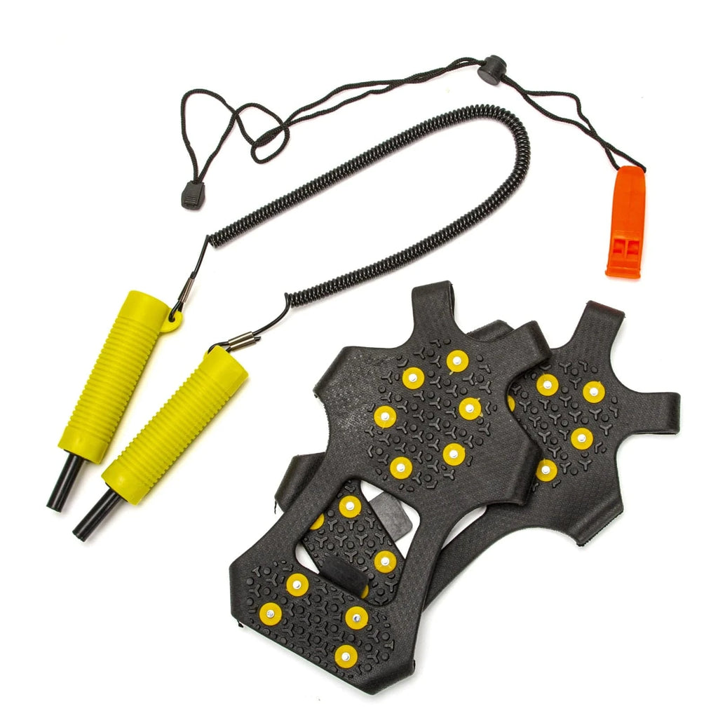 Crampon Ice Fishing Safety Kit Retractable Ice Picks Safety Whistle Ice Cleats for Ice Fishing Skating Climbing-WAYBIKER