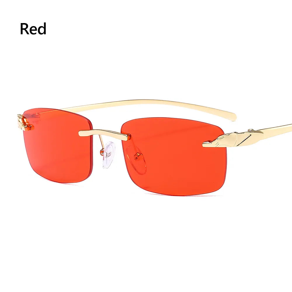 Unique Cheetah Metal Sun Glasses Rimless Rectangle Sunglasses Small Frame Clear Lens Sunglasses Candy Colors Eyewear-WAYBIKER