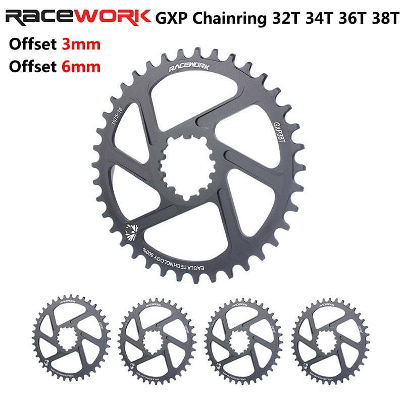 RACEWORK MTB GXP Bicycle Chainring 3/6mm Offset 32/34/36/38T Mountain Bike Chainwheel For 10 11 12 Speed GXP Direct Mount Crank-WAYBIKER