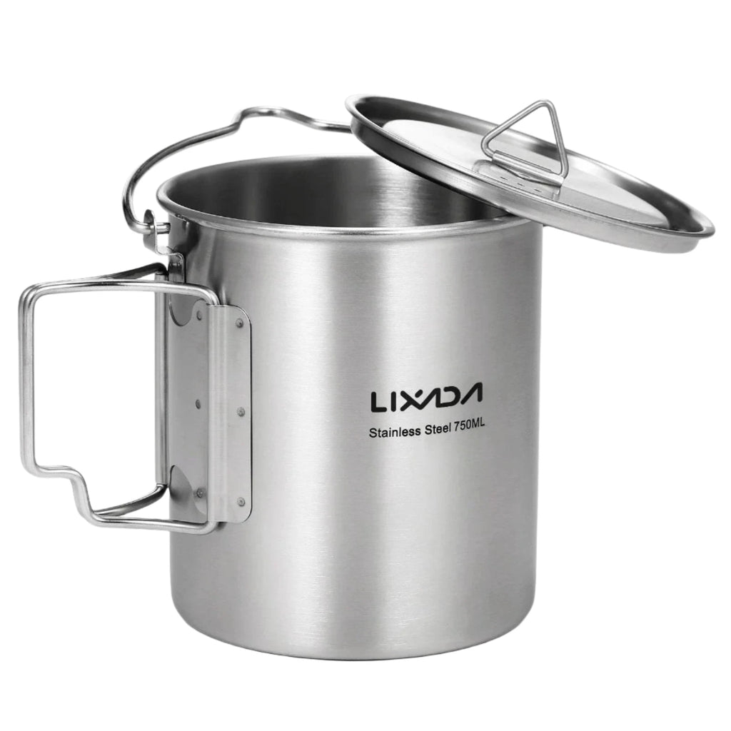 Lixada 750ml Cup Outdoor Stainless Steel Water Cup Mug with Foldable Handles and Lid for Camping Hiking Backpacking-WAYBIKER