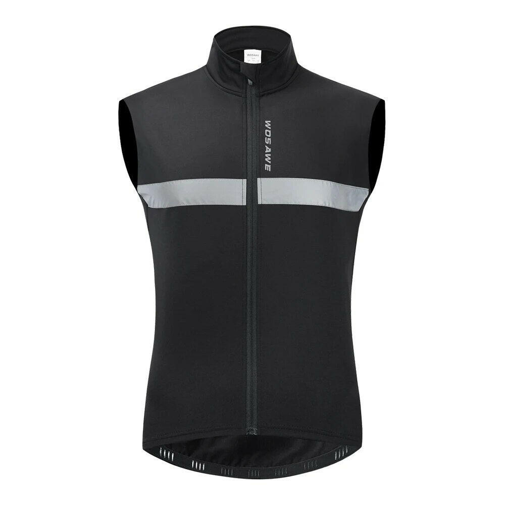 WOSAWE Winter Sleeveless Jacket Men's Fleece Cycling Vest Reflective Windproof Windbreaker Warm up MTB Bike Vest Cycling Clothes-WAYBIKER