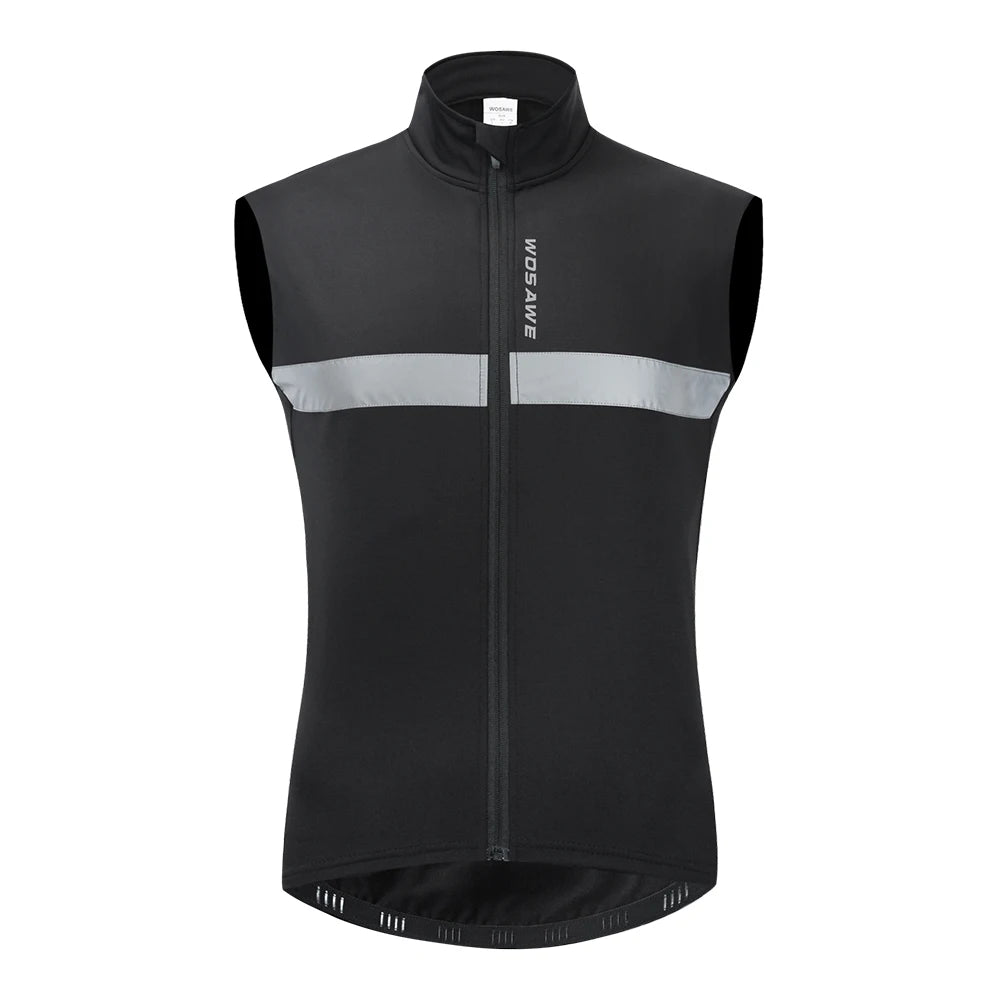 WOSAWE Winter Sleeveless Jacket Men's Fleece Cycling Vest Reflective Windproof Windbreaker Warm up MTB Bike Vest Cycling Clothes-WAYBIKER