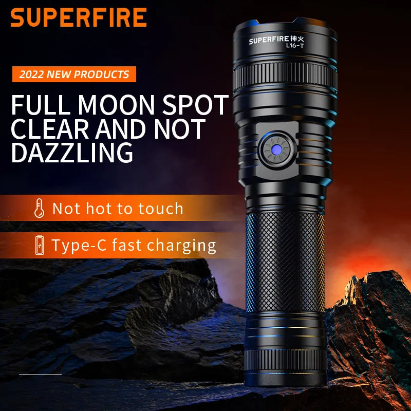 SUPERFIRE L16-T High power led flashlights Zoom Torch Strong Light Rechargeable 5 Modes Outdoor Camping Emergency for fishing-WAYBIKER