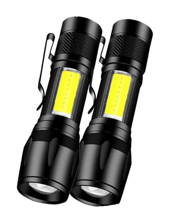 Mini Rechargeable LED Flashlight COB+XPE Portable Torch Camping Lantern Zoomable Focus Light Tactical Flashlight with Pen Clip-WAYBIKER