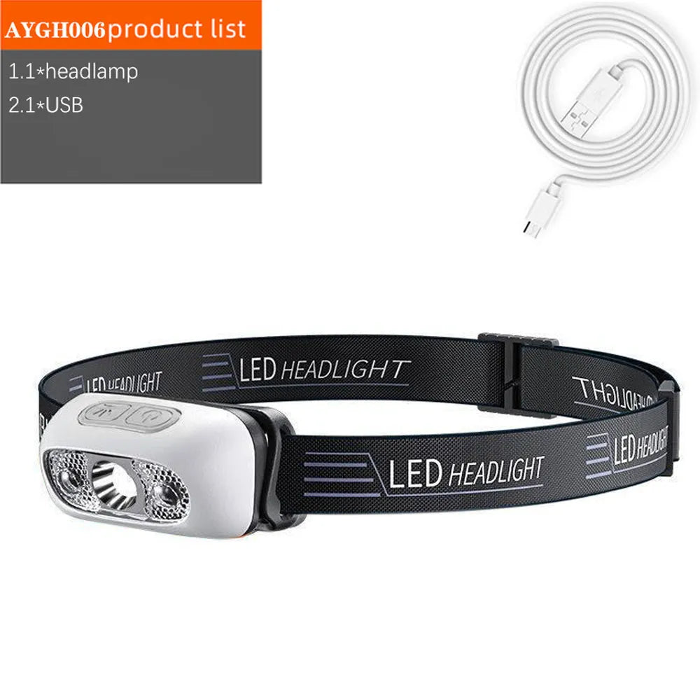 500 Lumen USB Rechargeable Headlamp Motion Sensor Bright XPE LED Running Fishing Flash Head lamp Headlight Infrared Sensor Light-WAYBIKER
