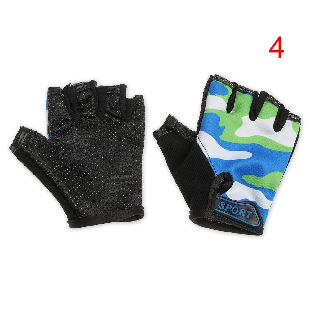 Children Cycling Gloves Half Finger Bicycle Gloves High Elastic Non-slip Bike Gloves Camouflage Bike Gloves Riding Mittens-WAYBIKER
