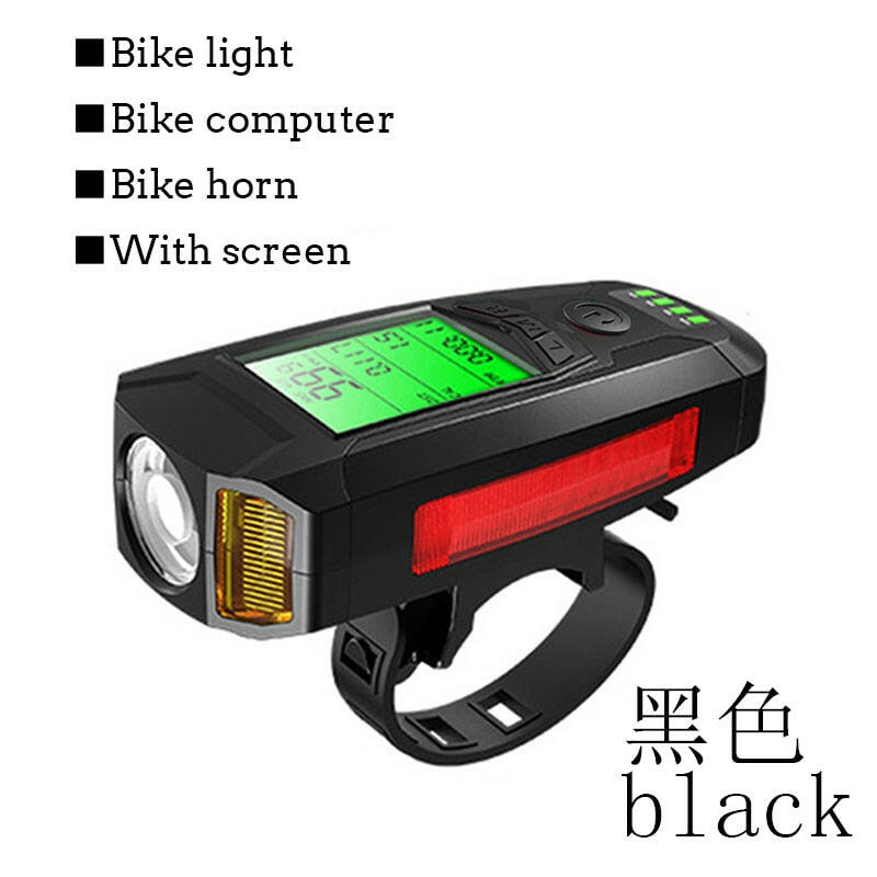 3 in 1 USB Bicycle Flashlight 5 LED Bicycle Computer/Horn Bike Front Light IPX4 Waterproof Headlight Odometer Bike Accessories-WAYBIKER