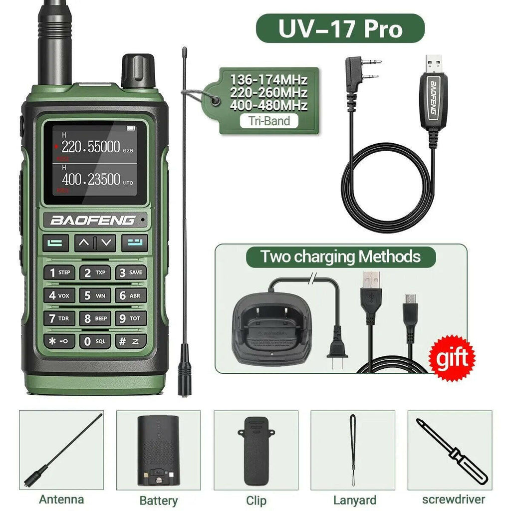 Baofeng UV 17 Pro Wireless Copy Frequency Walkie Talkie 16 KM Long Range Waterproof Flashlight Type-C Charger Ham Radio UV 5R-WAYBIKER