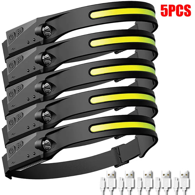 USB Rechargeable LED COB Sensor Headlamp Built-in Battery Head Flashlight Outdoor Camping Fishing Search Led Head Lantern-WAYBIKER