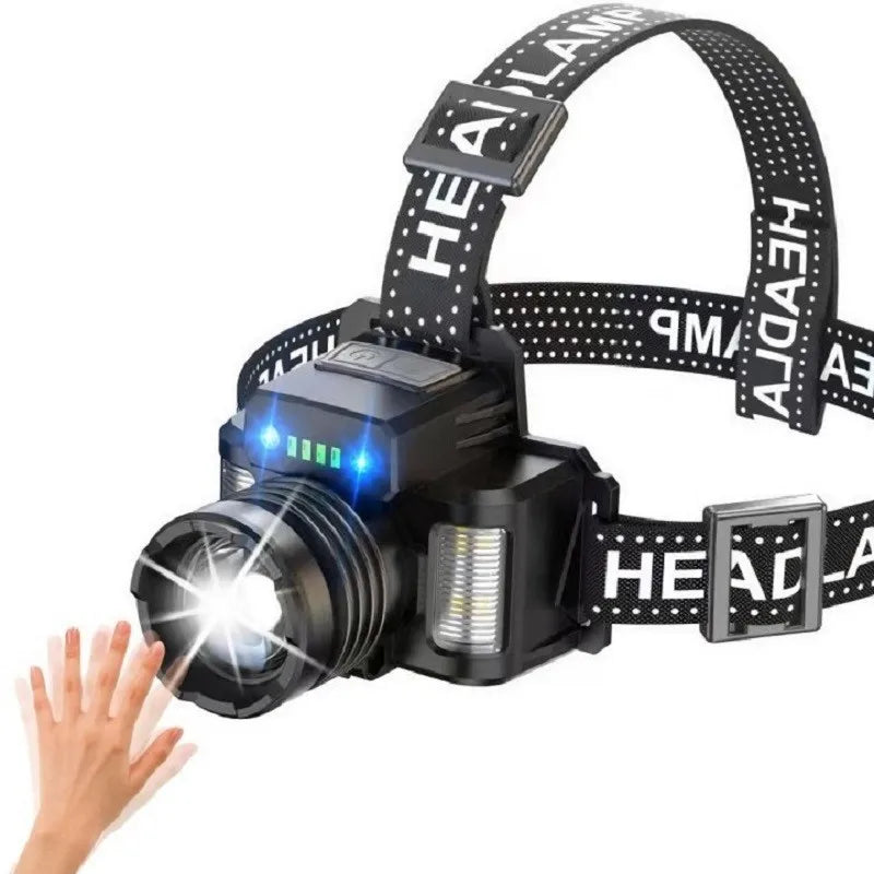 Strong Light Long Range Headlamp Built-in Battery Type-C Rechargeable Induction Headlight Super Bright Zoom Miner's Lamp Fishing-WAYBIKER
