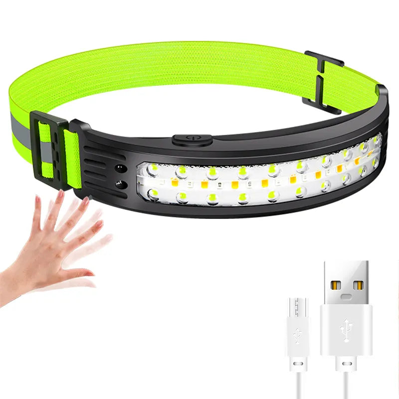 Led Headlamp Sensor Headlight Rechargeable Waterproof Search Light Head Flashlight 6 Lighting Modes for Camping Fishing Hiking-WAYBIKER