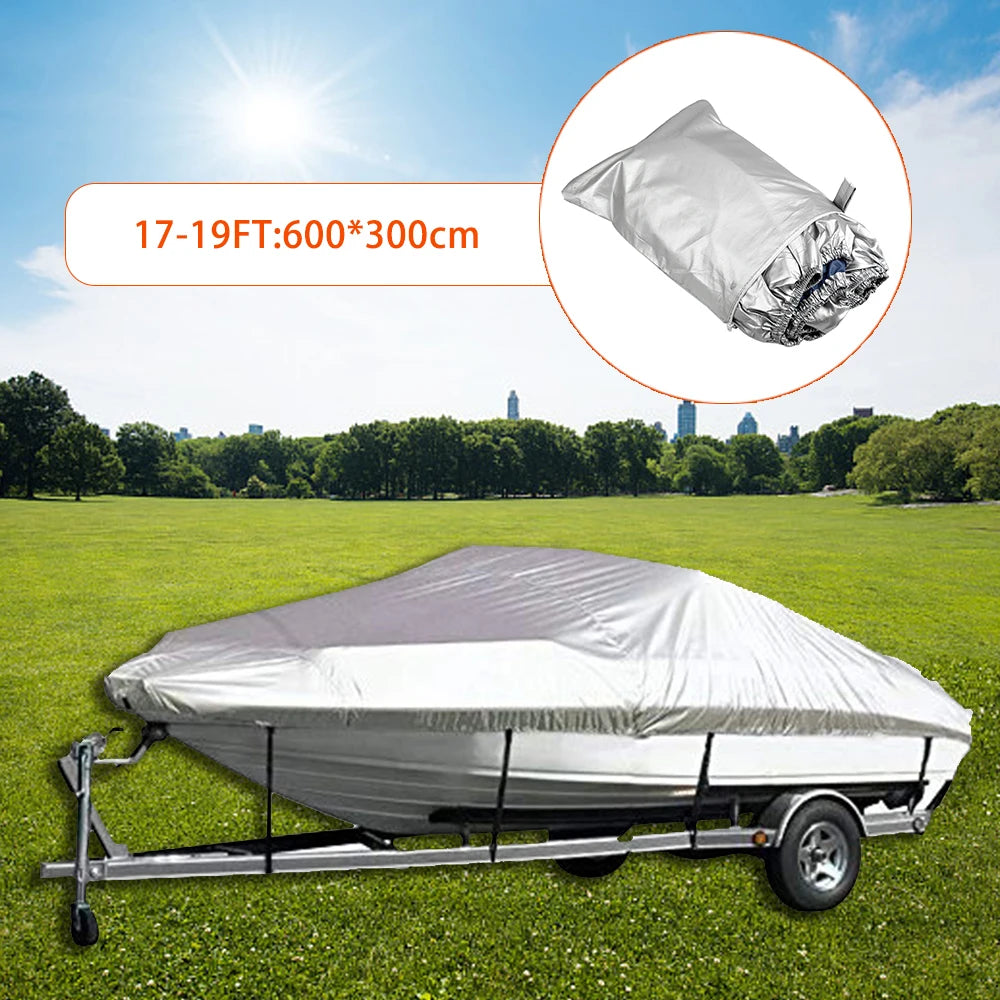 300D Oxford Fabric Boat Cover Yacht Outdoor Protection Waterproof Heavy Duty Silver Reflective Anti-smashing Durable Tear Proof-WAYBIKER