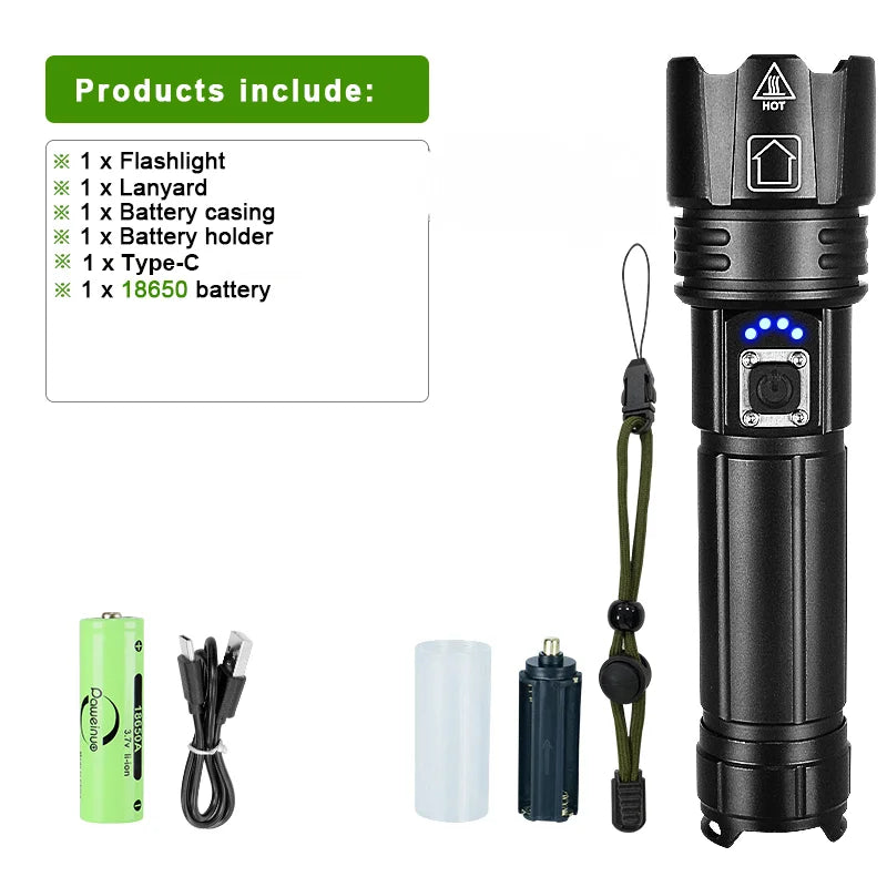 Light 1500m High Power Led Flashlights  Rechargeable Flashlight With Usb Charging Ultra Powerful Torch Work Tactical Light-WAYBIKER