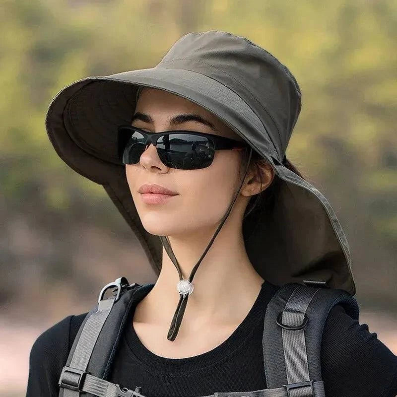 Summer Hats for Women Outdoor UV Anti Neck Protection Sun Visors for Lady Fishing Hiking Wide Brim Shawl Sunscreen Ponytail Cap-WAYBIKER