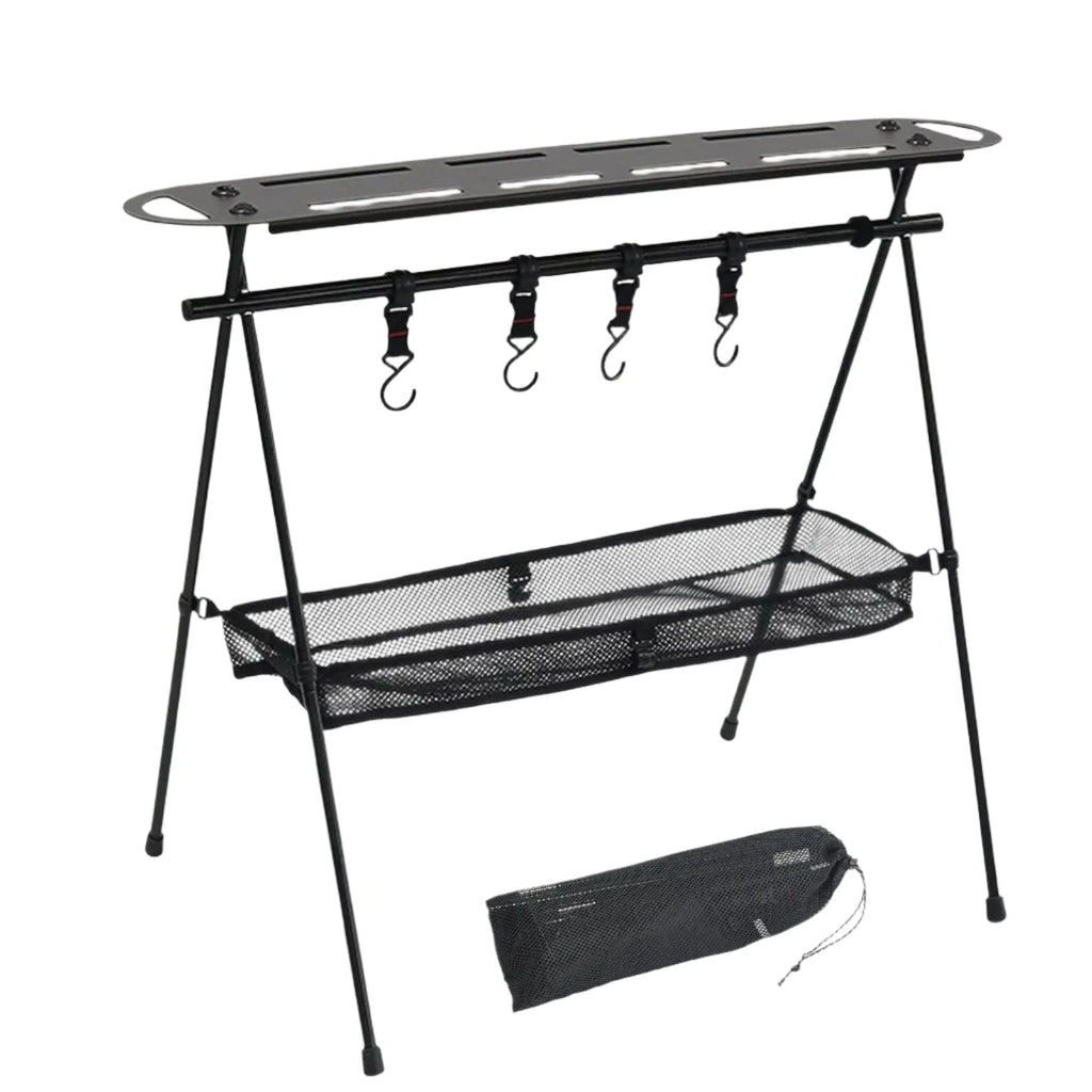 Portable Cookware Hanger Stand Rack Collapsible Camping Hanging Rack Shelf Storage Organizer with Top Plate Hooks for Hiking-WAYBIKER