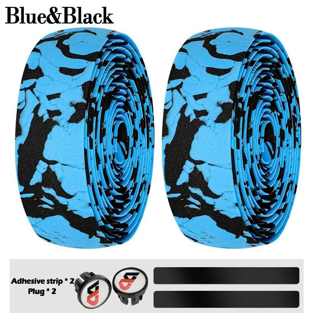 2pcs High Elastic EVA Bicycle Handlebar Tape Camouflage Anti-Slip Damping Cycling Road Bike Handle Belt Wraps with Bar End Plugs-WAYBIKER