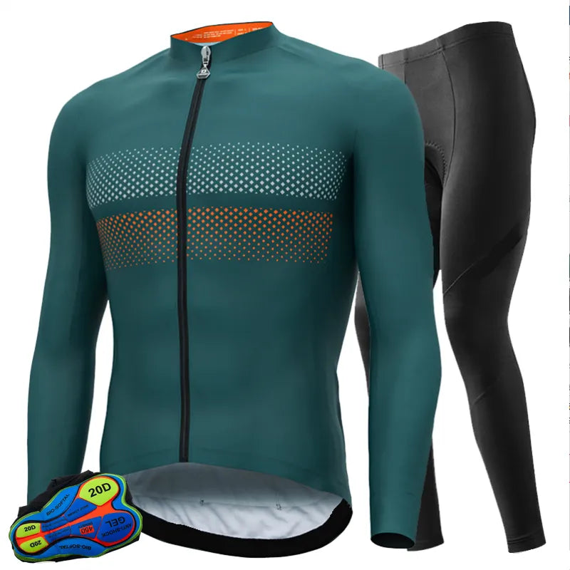 Men's Pro Sportswear Climbing Cycling Jersey Set Bicycle Suit Long Sleeves Outdoor Winter Thermal Fleece Riding Clothing-WAYBIKER