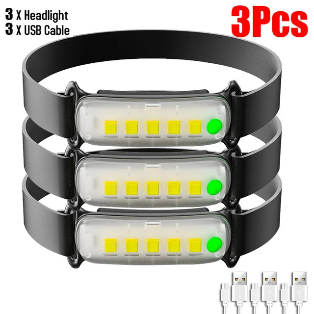 USB Rechargable LED Headlamp 3 Modes Light Mini Headlight Built-in Battery Head Flashlight Outdoor Fishing Torch Camping Lantern-WAYBIKER
