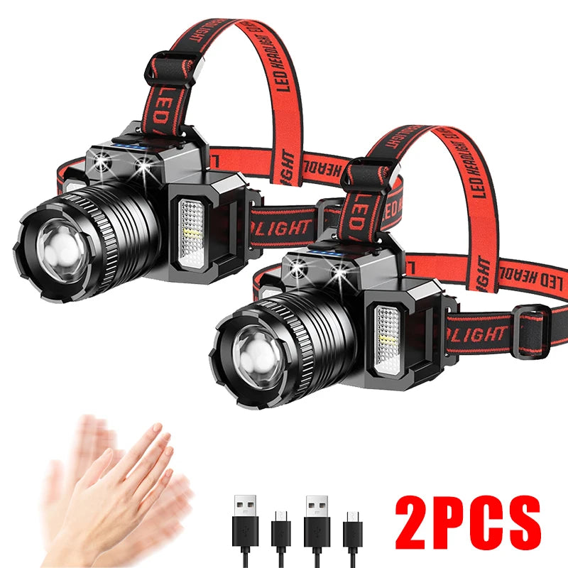 Rechargeable Flashing 2000mah Super Bright Torch Light T51 Induction LED Headlight Waterproof Camping Mobile Power Bank Headlamp-WAYBIKER