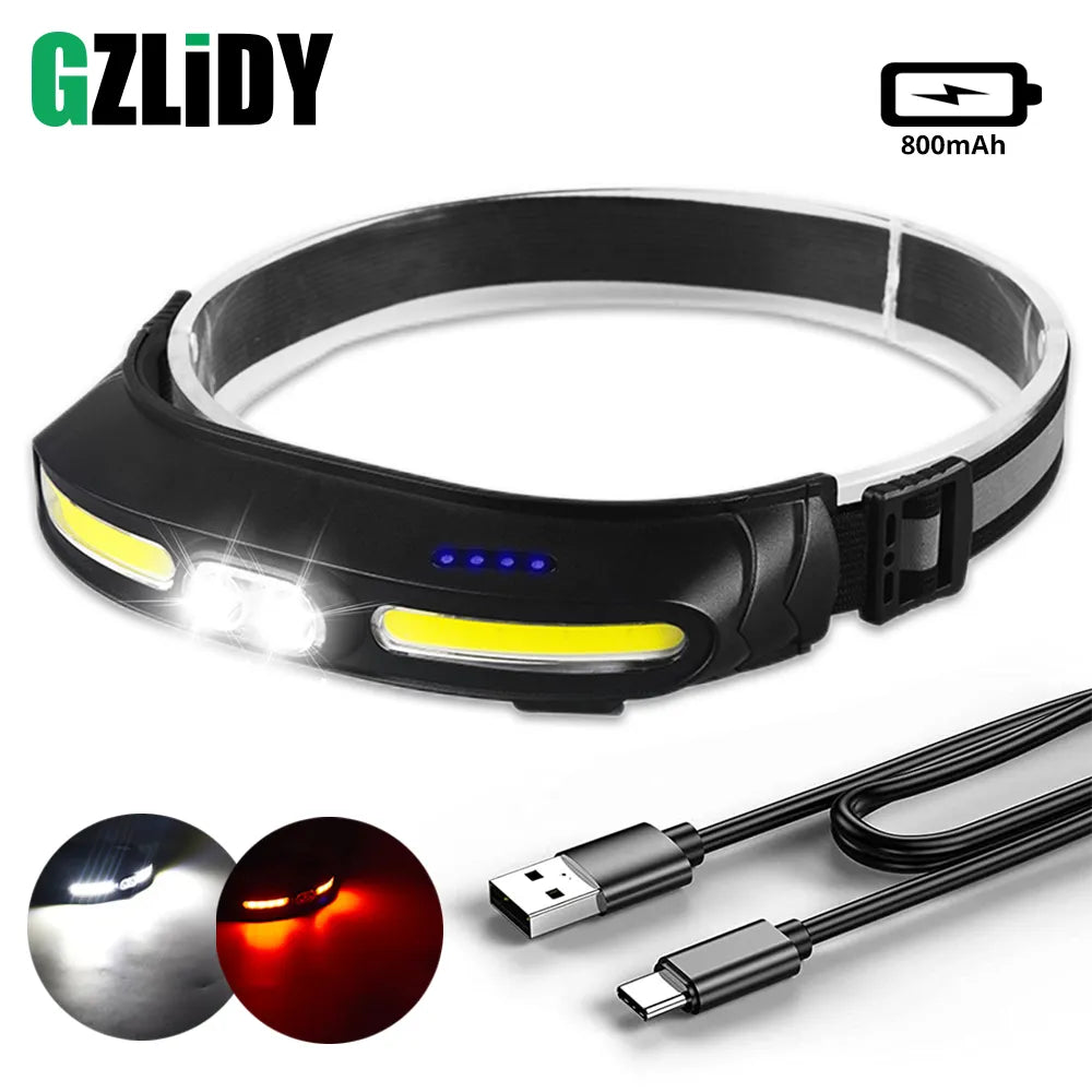 Waterproof LED Headlamp COB Headlight Powerful Head Flashlight  USB Rechargeable Camping Fishing Lantern Wide Range of Lighting-WAYBIKER