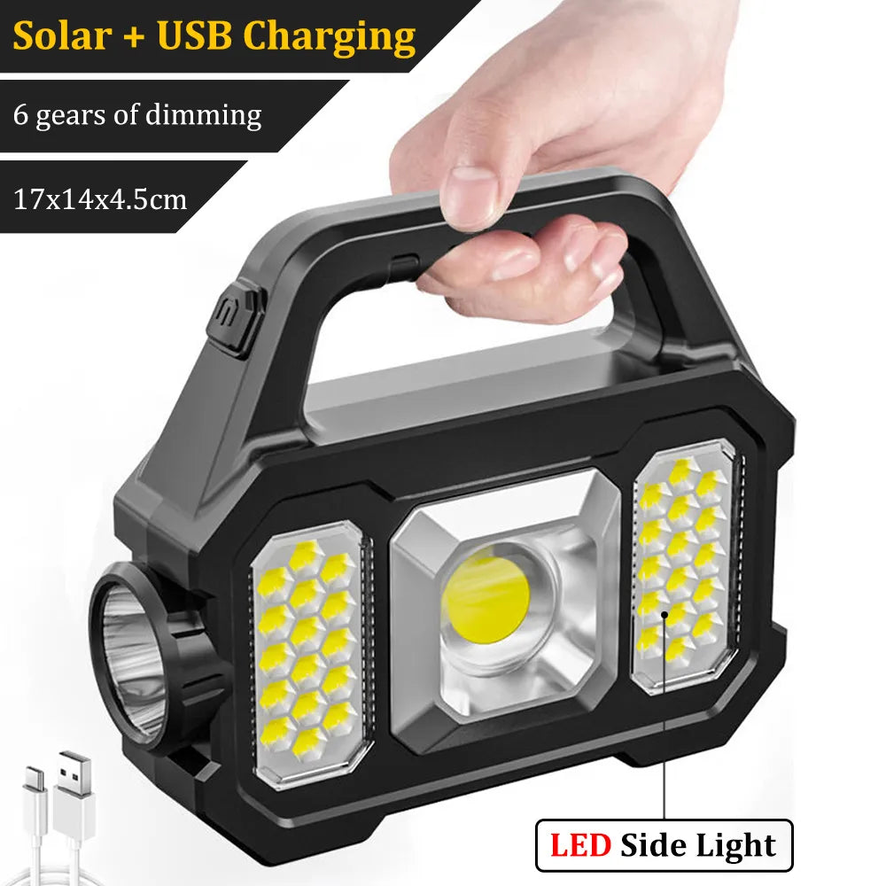 USB Rechargeable Flashlight Waterproof 6 Gear COB/LED Torch Light Portable Powerful Lantern Solar Light For Home Camping Hiking-WAYBIKER