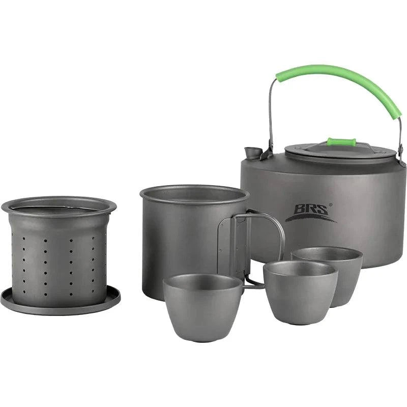 BRS-TC02 Portable Outdoor Travel Double-layer high purity titanium Teapot Set Lightweight Integrated Storage Tea Set Combination-WAYBIKER