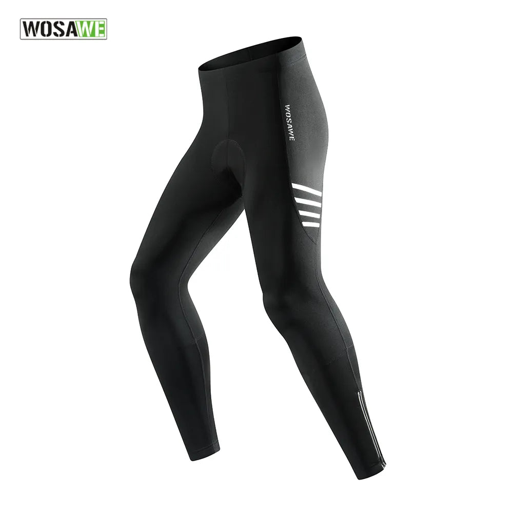 WOSAWE Mens Winter Fleece Cycling Pants Warm Up Bicycle Pant Cushion MTB Ride Bike Trousers Outdoor Sports Reflective Tights