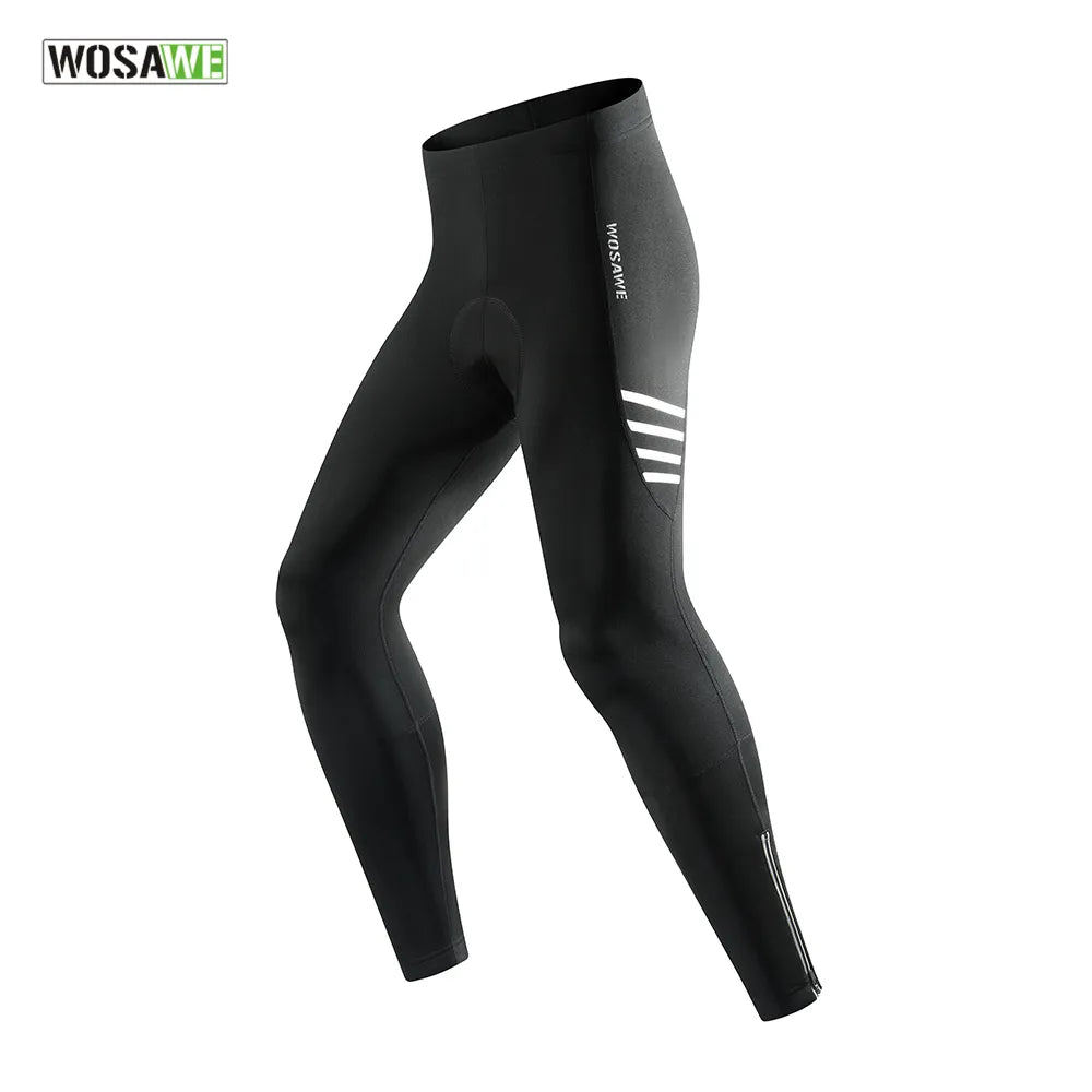 WOSAWE Mens Winter Fleece Cycling Pants Warm Up Bicycle Pant Cushion MTB Ride Bike Trousers Outdoor Sports Reflective Tights-WAYBIKER