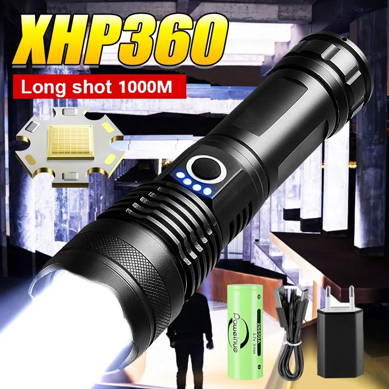 Ultra Powerful Flashlight XHP360 High Power Torch Light XHP50.2 Type C Rechargeable LED Flashlights Tactical Lantern For Camping-WAYBIKER