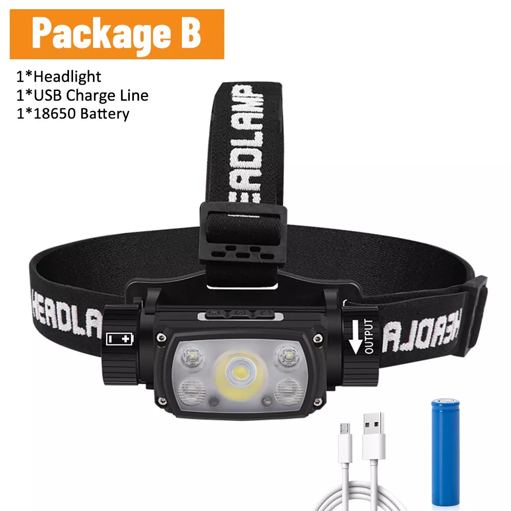 Headlamp USB Powerful LED Rechargeable 3 Modes Induction Headlight By 18650 Battery XHP50 Flashlight for Night Outdoors Camping-WAYBIKER